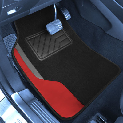 Anara Color-Block Carpet Liners Non-Slip Car Floor Mats with Faux Leather Accents Full Set