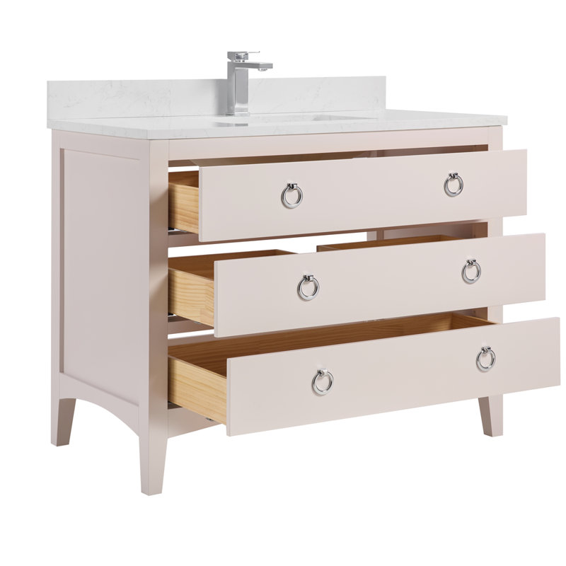 42" Solid Wood Sink Vanity With 1' Top, 42", Polished Chrome, Dreamy White