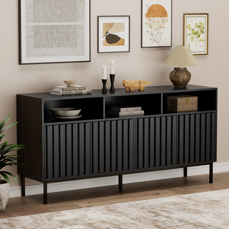Buffet de 61,4 po de largeur, Noir, noir, noir, noir