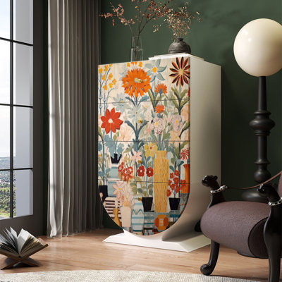 Cartoon-patterned solid wood four-drawer cabinet