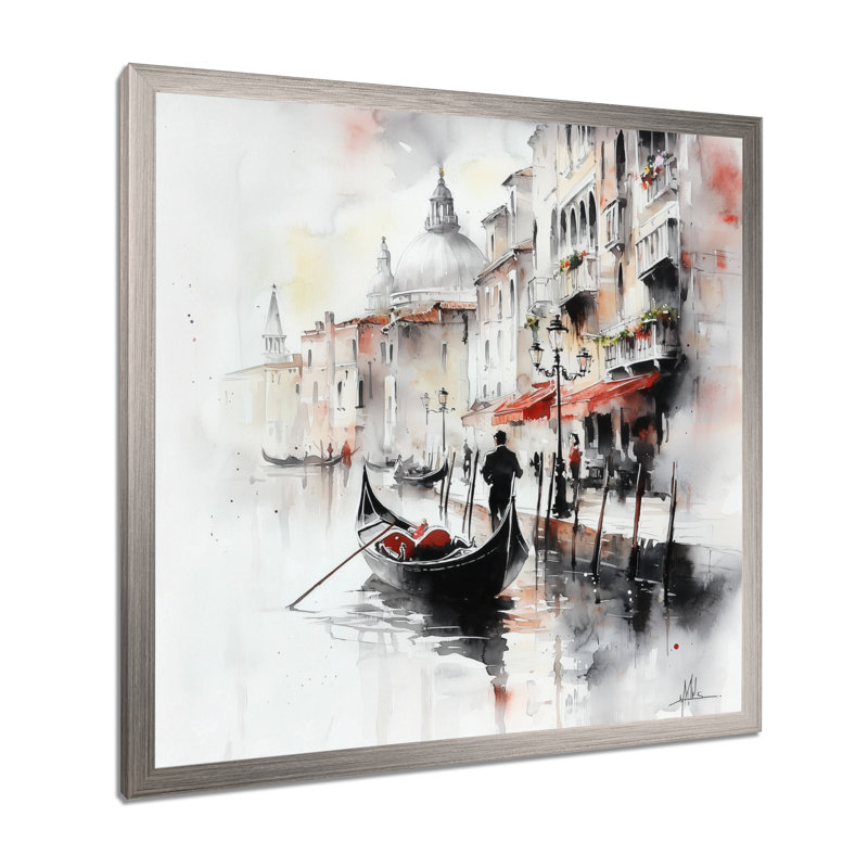 «Venice Grand Canal Landscape I - Venice», reproduction d'art mural, H 36 po x l 36 po, Argent argent