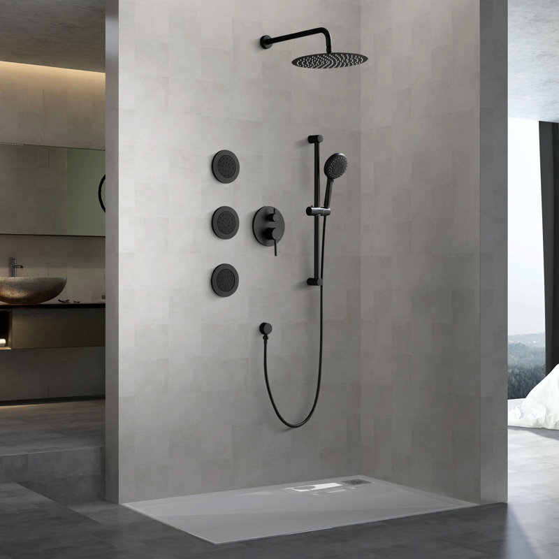 Système de douche à barre coulissante 12 po, ensembles de douche ronds, pomme de douche à pluie complète et combiné à 3 jets, fixation murale