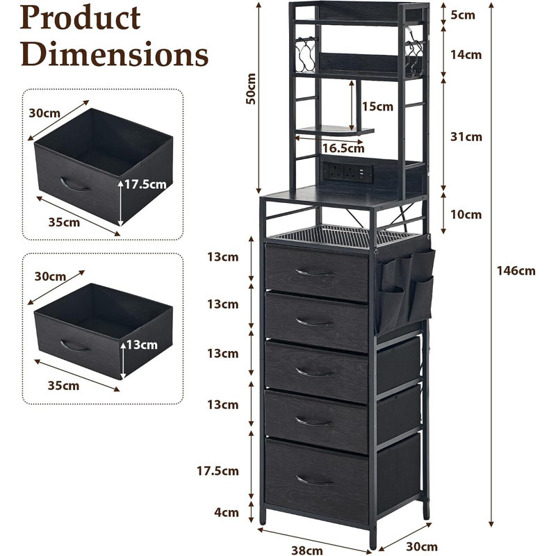 38 cm W Bedside Table, Black Set of 2