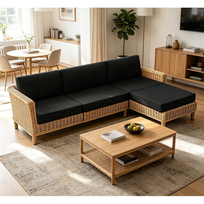 7-Piece Waterproof Fade-Resistant Patio Furniture Cushions Set for 4-Seat Sectional, Black, Black