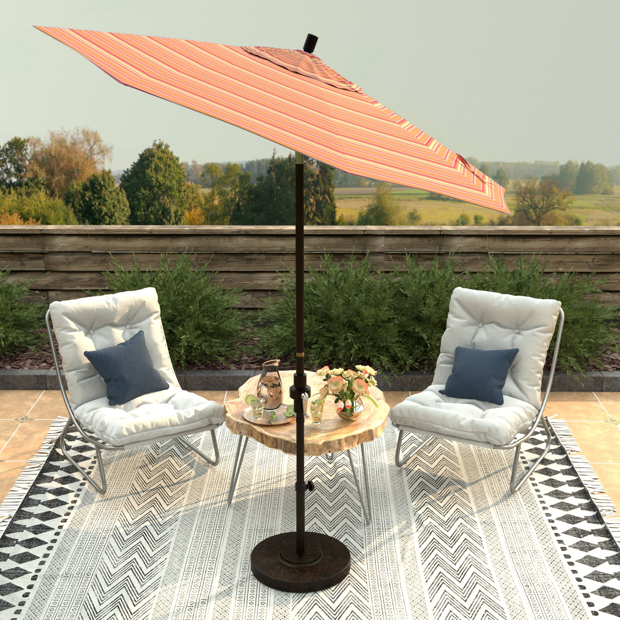 Che 90'' Outdoor Umbrella, Dolce Mango Stripe Sunbrella®