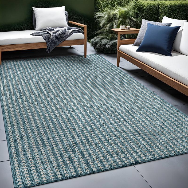 Tapis intérieur à chevrons, Turquoise, Rectangle 10' x 14'