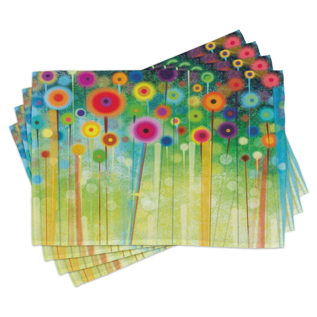 Platzdeckchen 4er Set, Abstrakte Kunst Löwenzahn, Multicolor