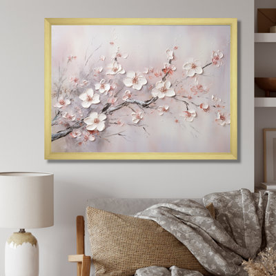 Pink And Grey Cherry Blossom Charm - Pink Flowers Framed Wall Art - Cherry Blossom Wall art print