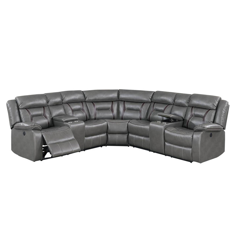 Irissa Vegan Leather Reclining Sectional, Gray Faux Leather