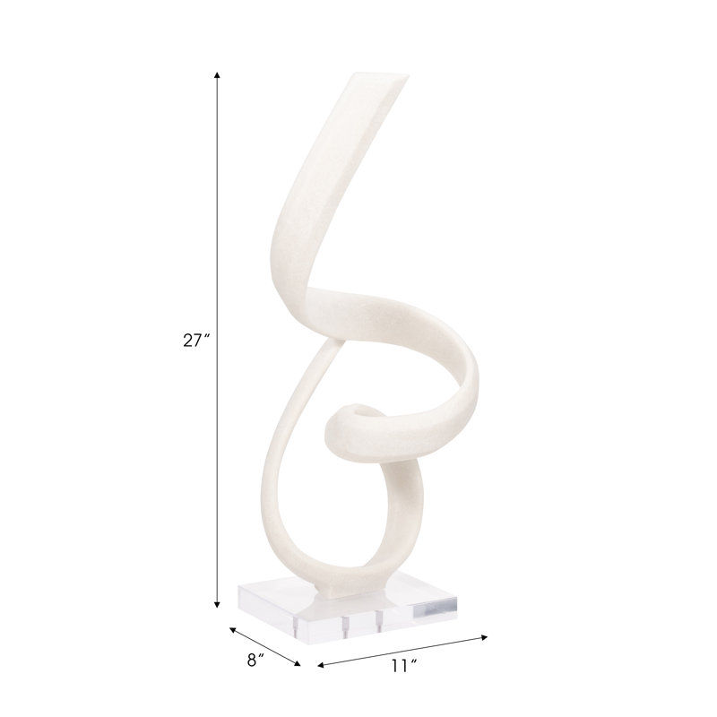Decorative Object - Resin & Acrylic - Modern Sculptural Design - 27" Tall - White Finish - Glam & Contemporary Home Accent for Living Room, Bedroom, or Office
