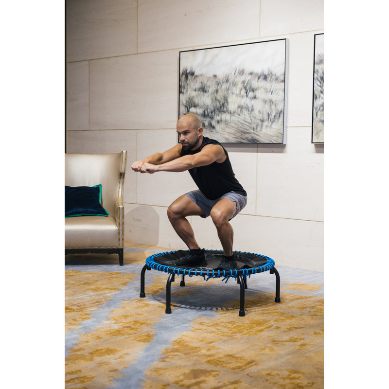 JumpSport 350i 39 Inch Fitness Trampoline and Handle Bar with 30 Adjustable Bungees, Blue/Black