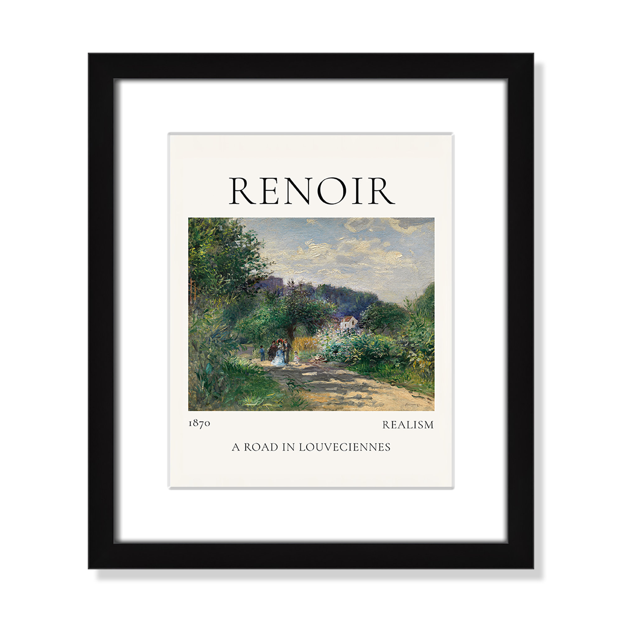 Old Masters Collection " A Road In Louveciennes " by Auguste Renoir, 15" H x 13" W x 1.25" D, Yes, Black Single Picture Frame