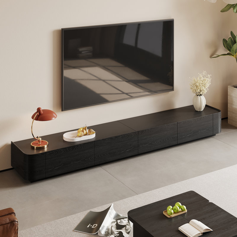 Meuble télé 95 po avec rangement 4 tiroirs Meuble télé Meuble audio-vidéo en bois massif et panneau de fibres à densité moyenne