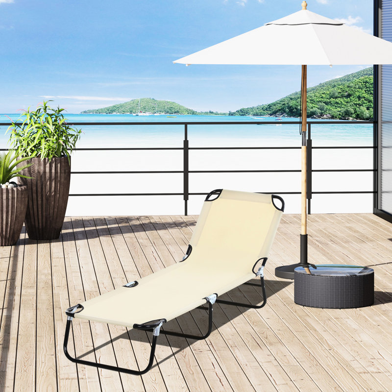 Outdoor Chair With 5-Level Reclining, Strong Fabric For Beach And Patio Use Foldable Reclining Lightweight Construction In Beige