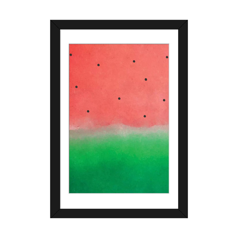 « pastèque estompée », reproduction sur toile, H 32 po x l 24 po x P 1 po, Papier d'art encadré noir, Blanc