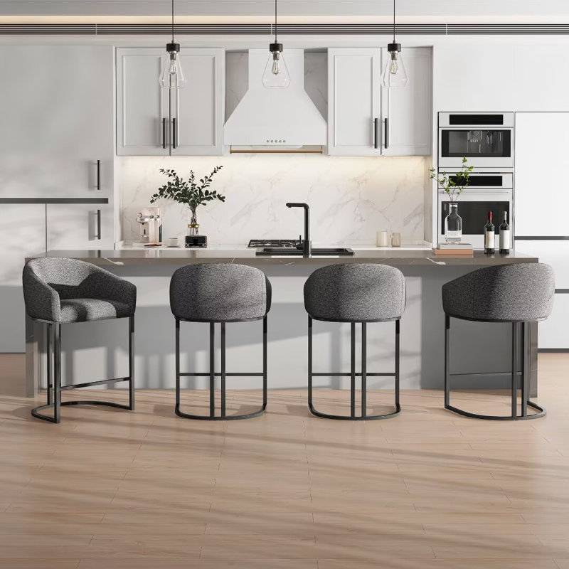 26" Counter Bar Stools Modern Counter Stools with Backs Upholstered Barstools for Kitchen Island, 4, Gray