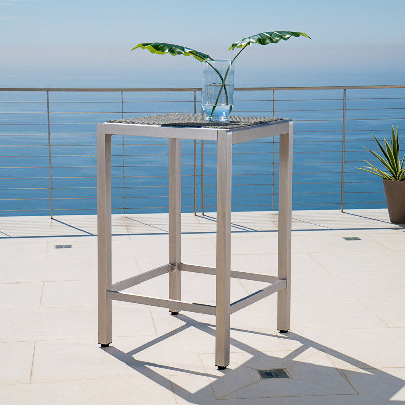 Table de bar d'extérieur en aluminium avec plateau en rotin PE