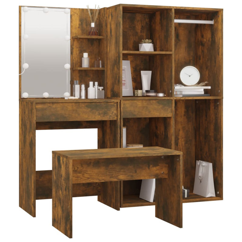 Hausmann Dressing Table with Mirror, Smoked Oak