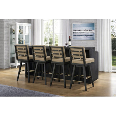 Latte Leather Swivel Bar Stool (Set Of 2)