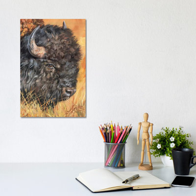 Bison Portrait by David Stribbling - Wrapped Canvas Print