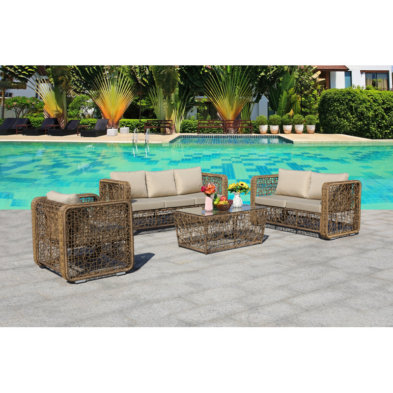 Ernson Wicker 6 - Person Patio Conversation Set with Cushions