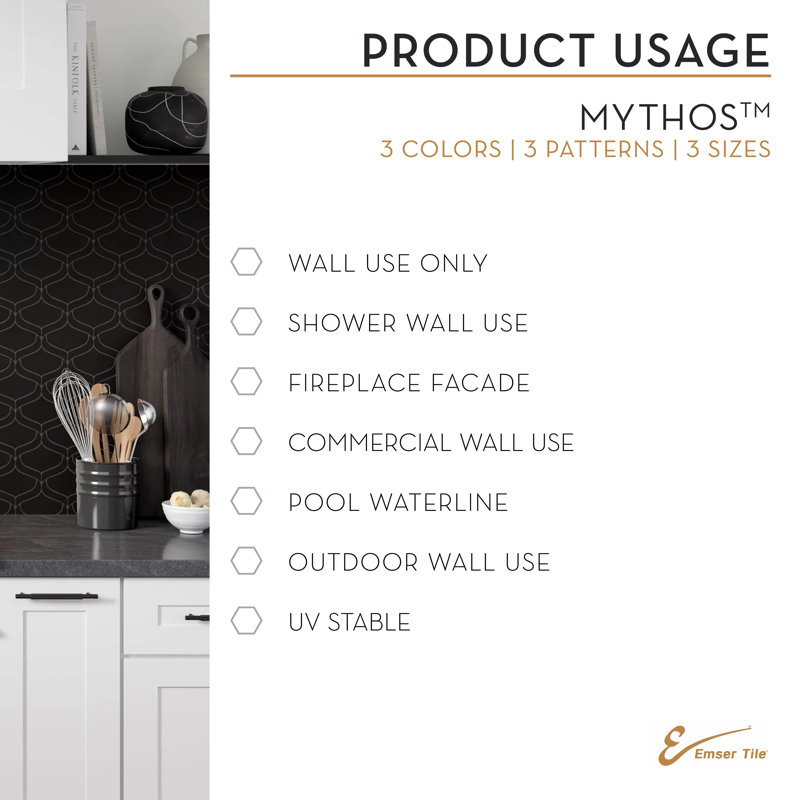 Mythos™ 11" x 12" Ceramic Arabesque Mosaic Tile