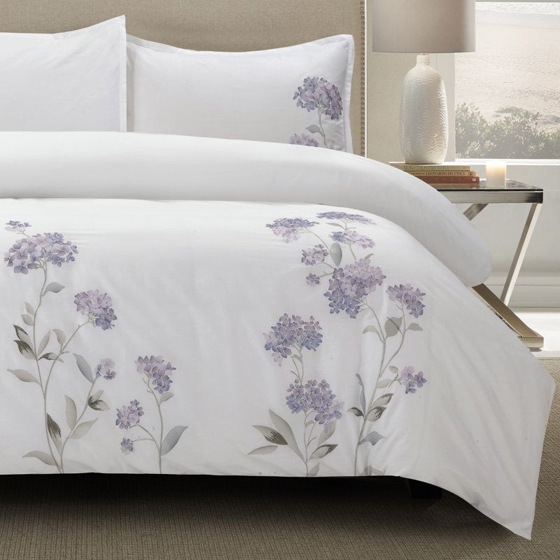 Bernadette Cotton Modern & Contemporary 3 Piece Duvet Cover Set, King Duvet Cover + 2 King Shams, Purple