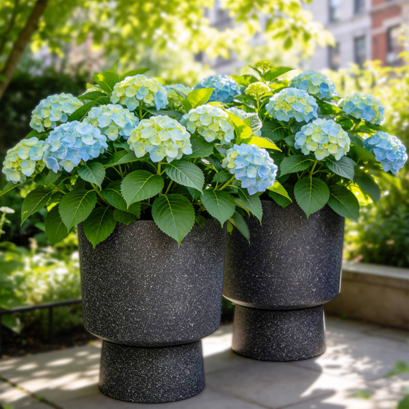 16.75" Modern Urn Outdoor Planters, Flower Pots for Outdoor Indoor Plants, 2-in-1 Design, Midnight Black, Gray