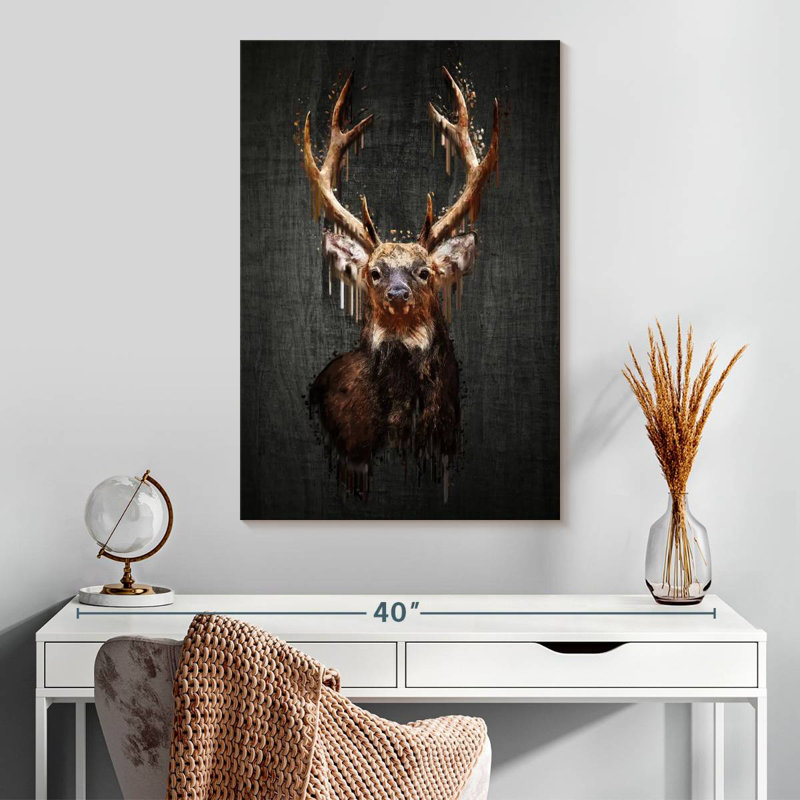 Brampt Grunge Deer On Black, 30" H x 20" W