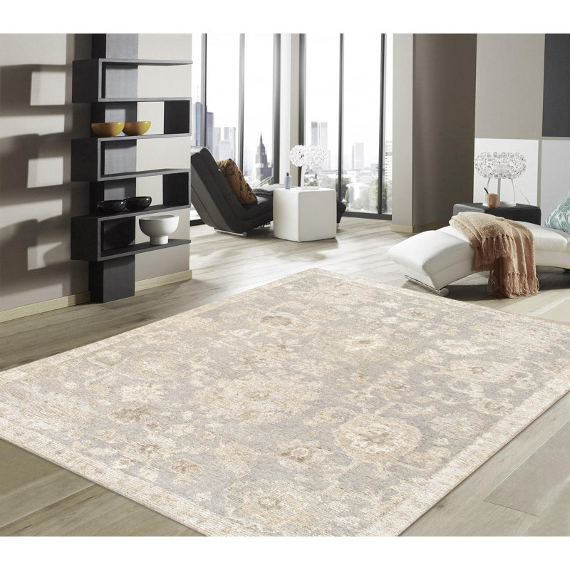 Oushak Hand-Knotted Silver Wool Area Rug