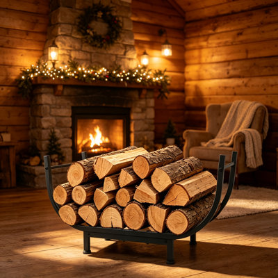 Support à bois pour l'intérieur et l'extérieur en métal noir