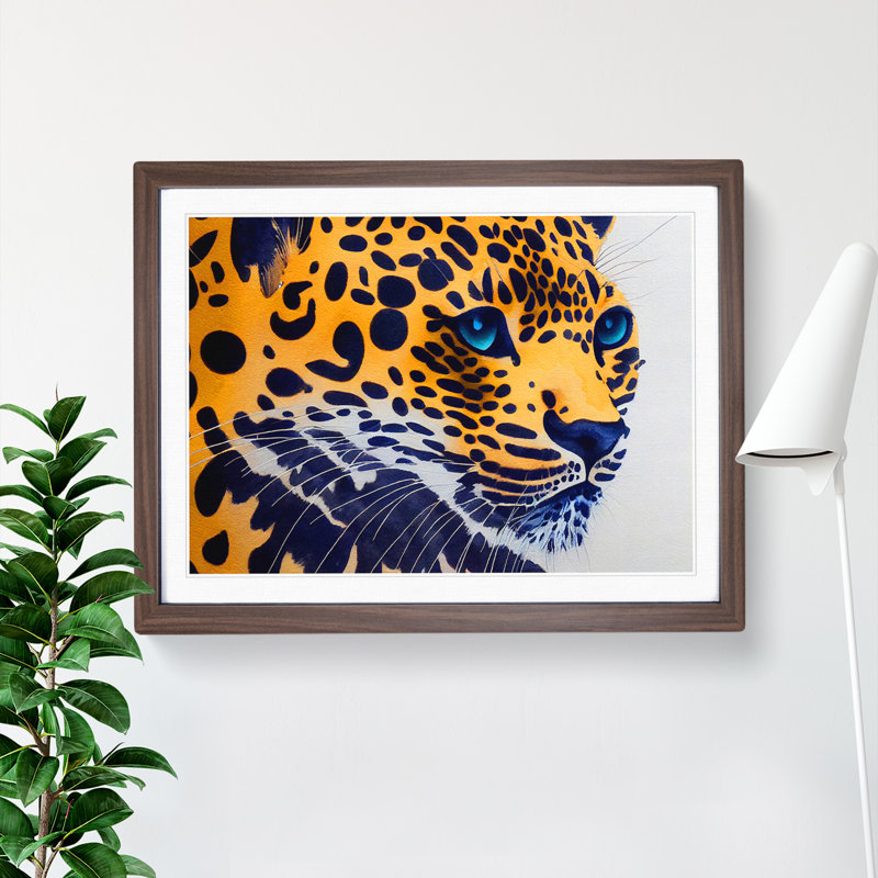 Watercolour Leopard Vol.3 - Single Picture Frame Print, 34cm H x 46cm W x 2cm D, Walnut