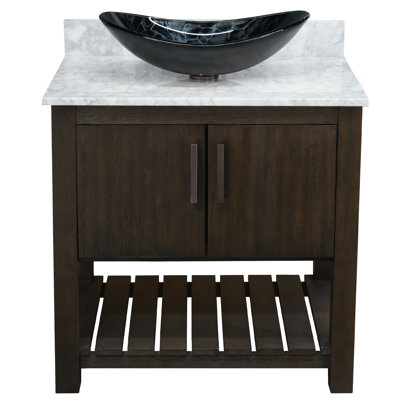 Meuble-lavabo de 30 pouces avec comptoir en marbre de Carrare et lavabo, quincaillerie