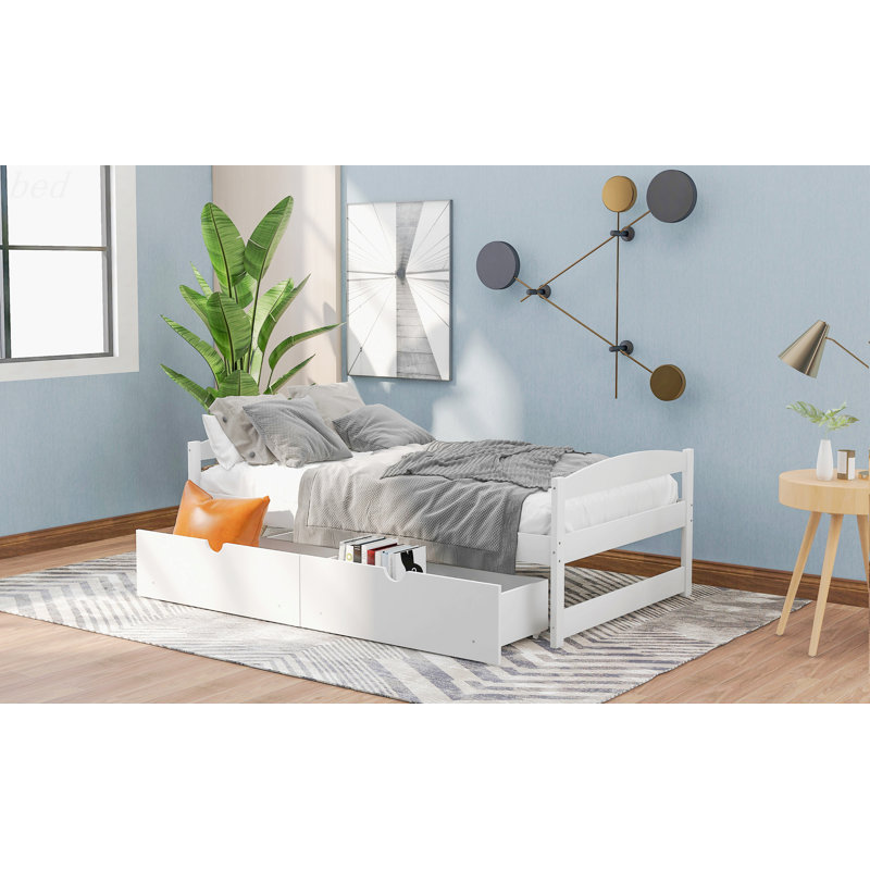 Lit plateforme avec deux tiroirs, Blanc
