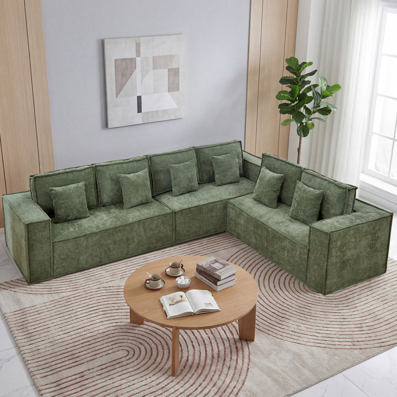 Canapé modulaire surdimensionné en forme de L de 138 po en chenille désossée de 138 po, canapé modulaire surdimensionné à 6 places d'angle profond, sans assemblage