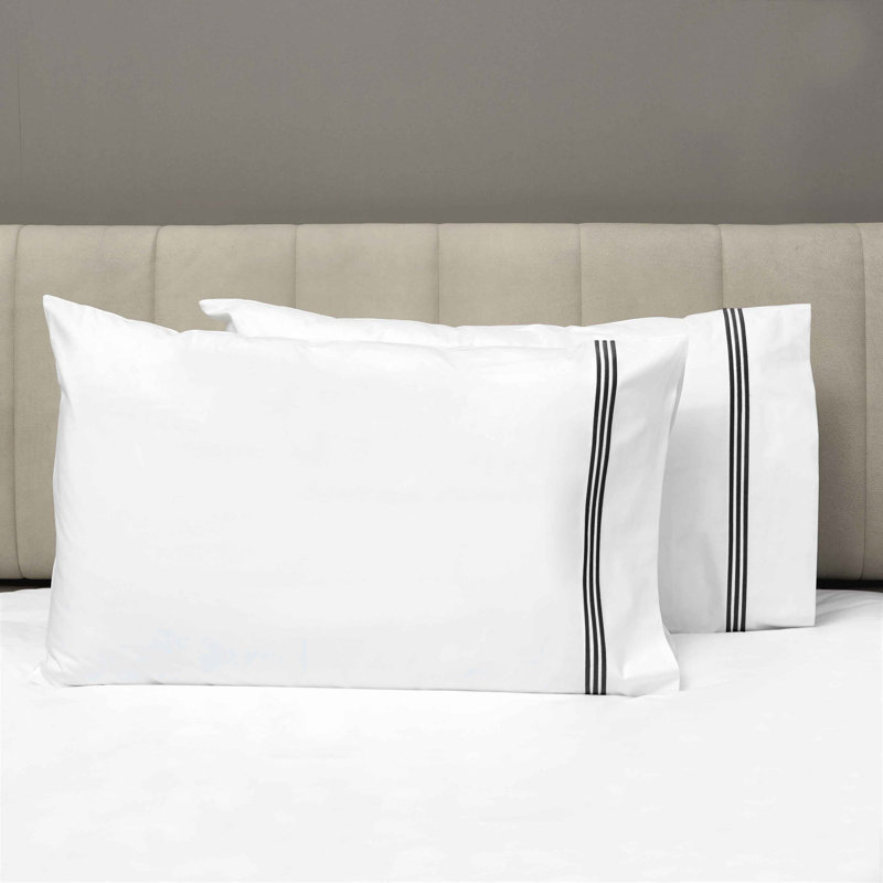 Platinum Percale Pillow Case, White/Black, King Pillowcase