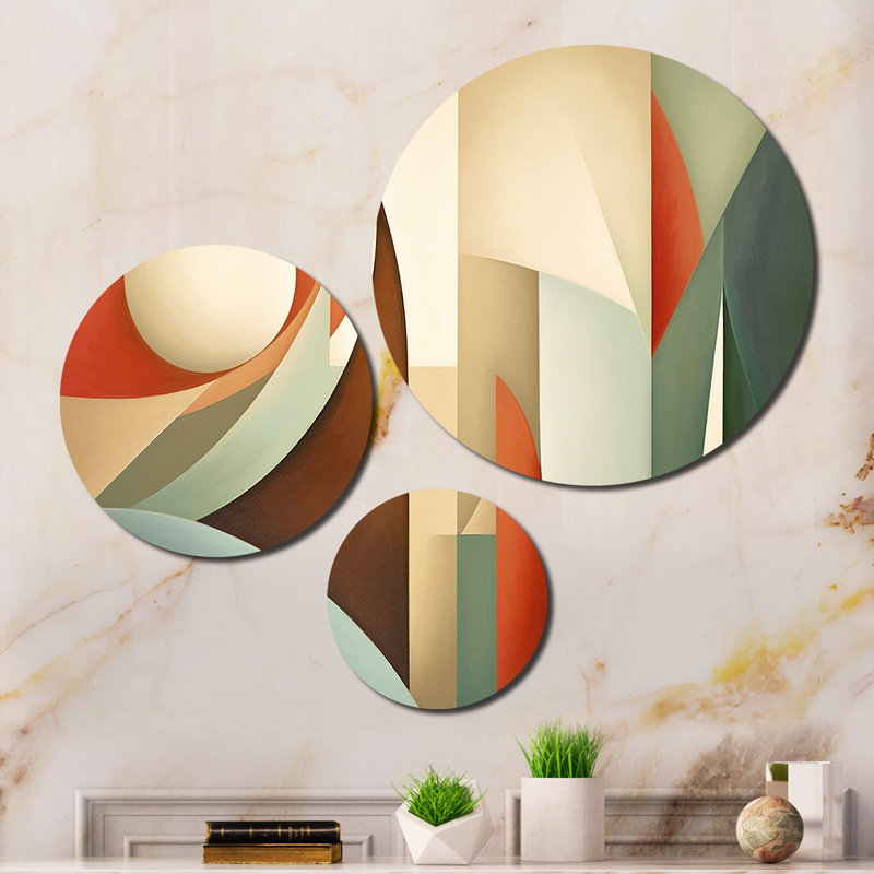 Orange Green Symmetrical Visions - Abstract Shapes Metal Wall Art
