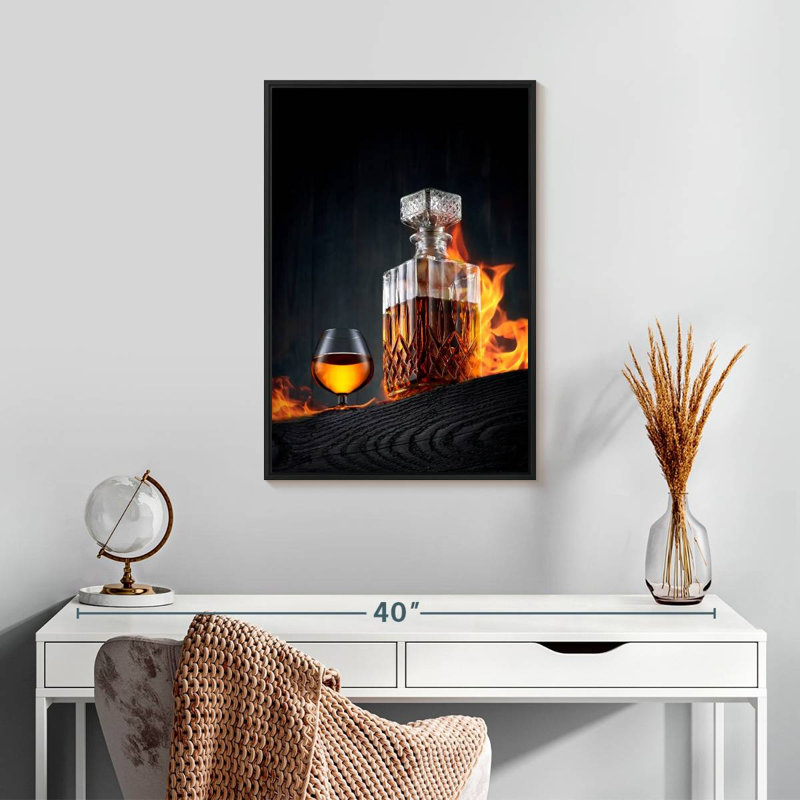 Carafe à whisky flamboyante, Cadre flottant noir, 17 po x 25 po