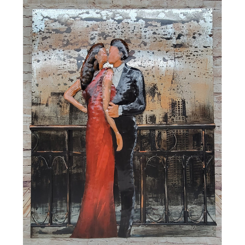 Nuit romantique sur le balcon de l'Empire State Building, peinture à l'huile 3D originale