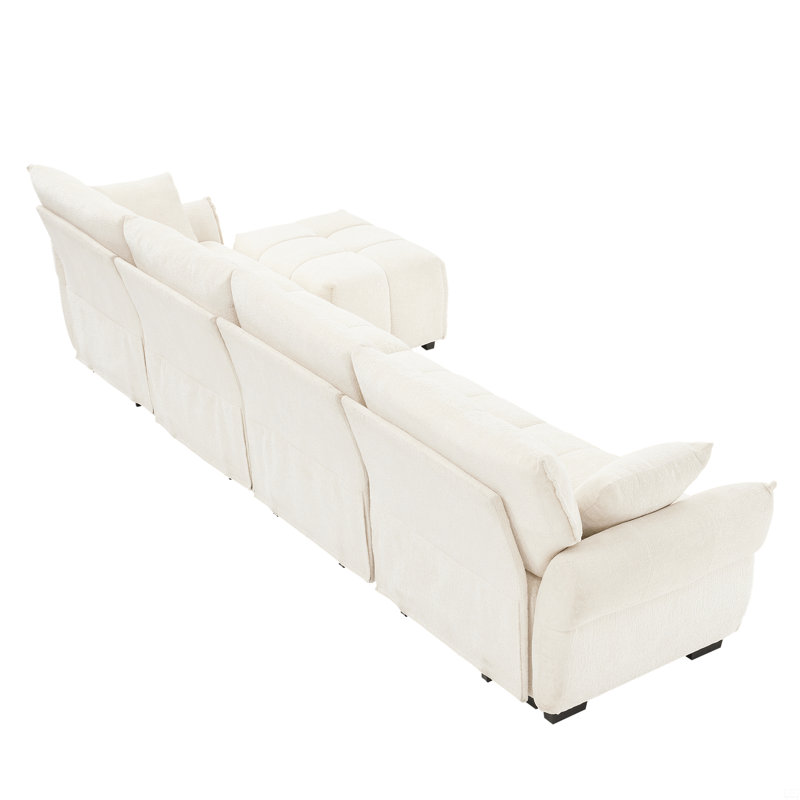 Canapé modulaire à 4 places avec repose-pieds, configurable, structure en bois massif, H 35,4 po x l 141,7 po x P 33,4 po, 4