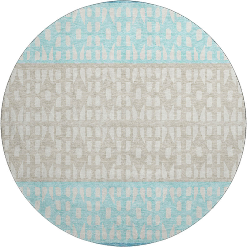Premium Machine Washable Prisco Teal Rug, Round 8'
