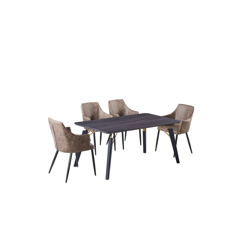 Eatonton 4 Person Dining set - a Rectangular Wooden Dining Table with Metal Legs and a Set of 4 Faux Leather Dining Chairs for Dining Room - Modern Dining Table Set
