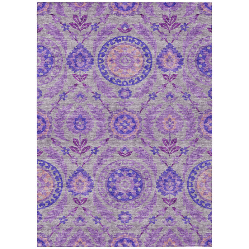 Tapis intérieur lavable floral lilas et gris lavable 8 pi x 10 pi