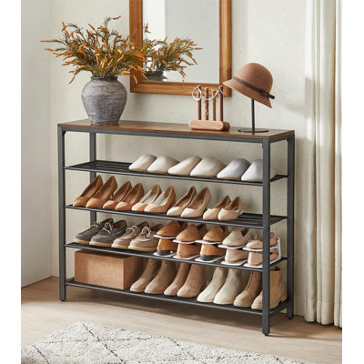 5 Tier Shoe Rack, 20-25 Pairs Of Shoes, Large Shoe Rack Organizer With 4 Metal Mesh Shelves, Rustic Brown And Black -  17 Stories, 18FD91FE3E894B94995122D92C40717C