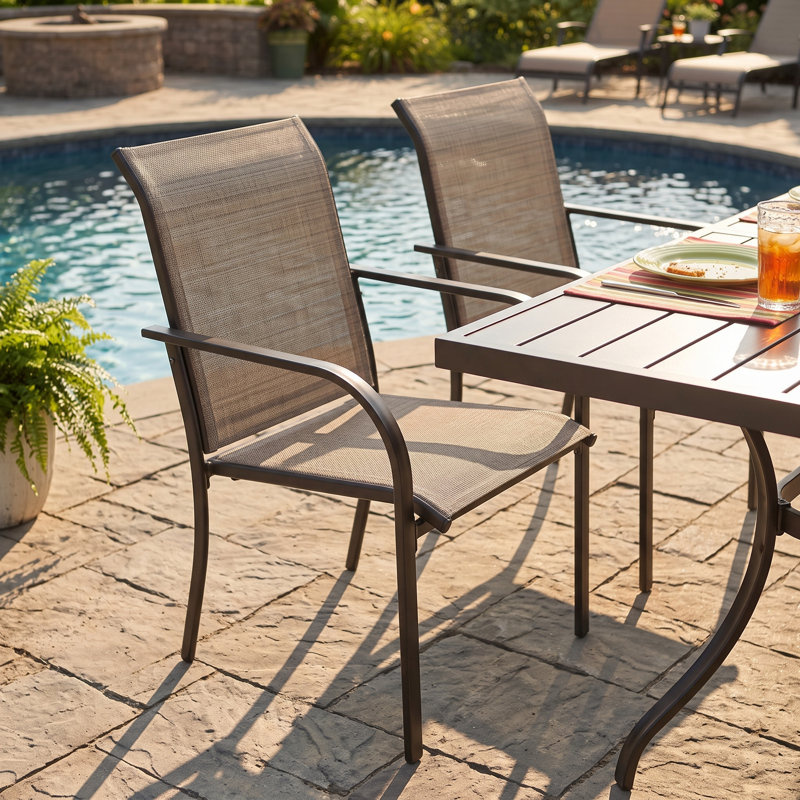 Leyre 6 - Person Patio Dining Set with Rectangular Table and 6 Stackable Dining Chairs, Brown/Brown