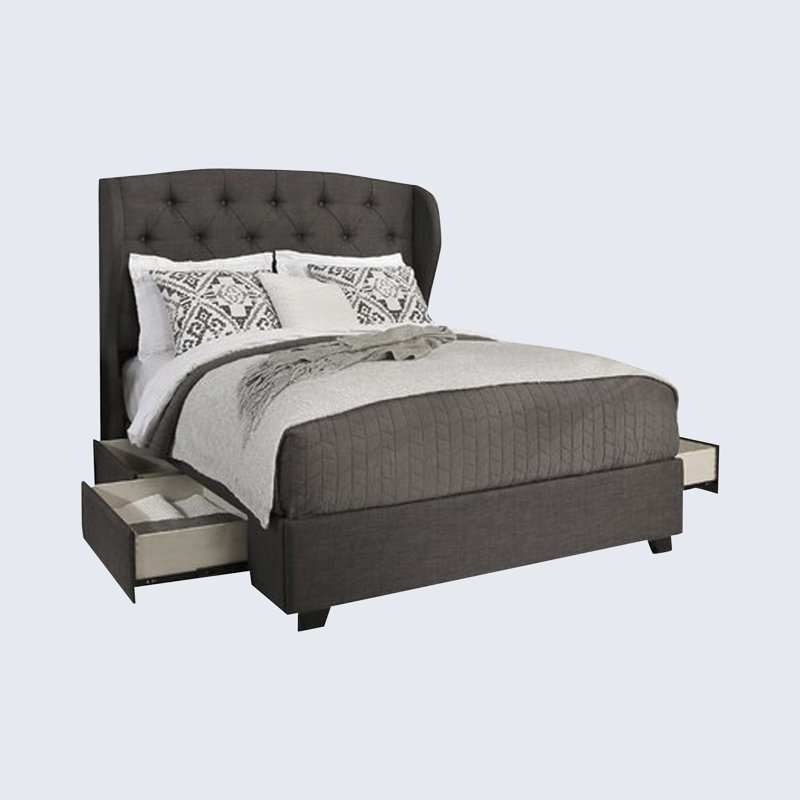 Lit plateforme tapissier Augurio, Grand, Gris, 4