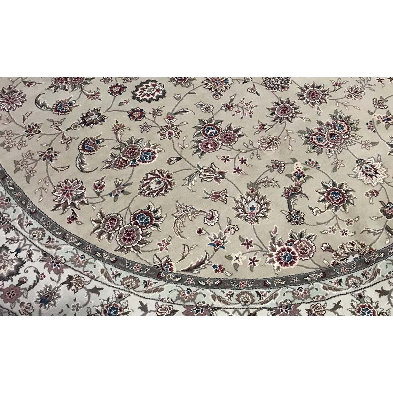 Hand-Knotted High-Quality Ivory and Taupe Round Area Rug
