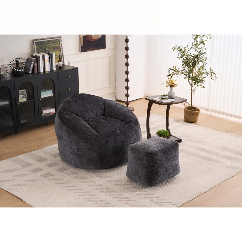 Fauteuil à billes en chenille avec repose-pieds, Chenille noir