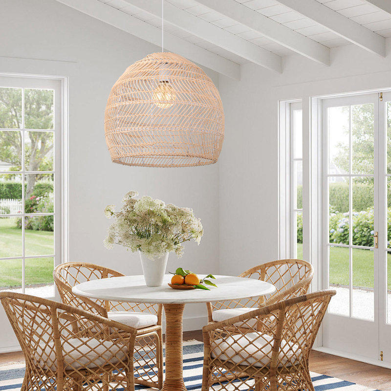 Turbeville 1 - Light Rattan Dome Pendant, 23" H x  23.62" W x 23.62" D