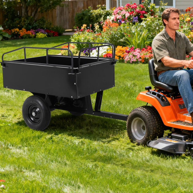 Remorque utilitaire de jardin, 17 pieds Chariot à benne robuste en acier d'une capacité de pi., Black